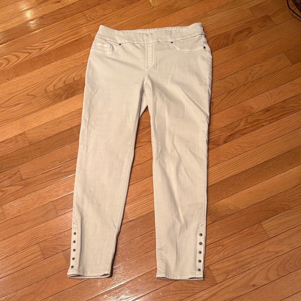 Chico's Cream Skinny Pants with Button Detail
